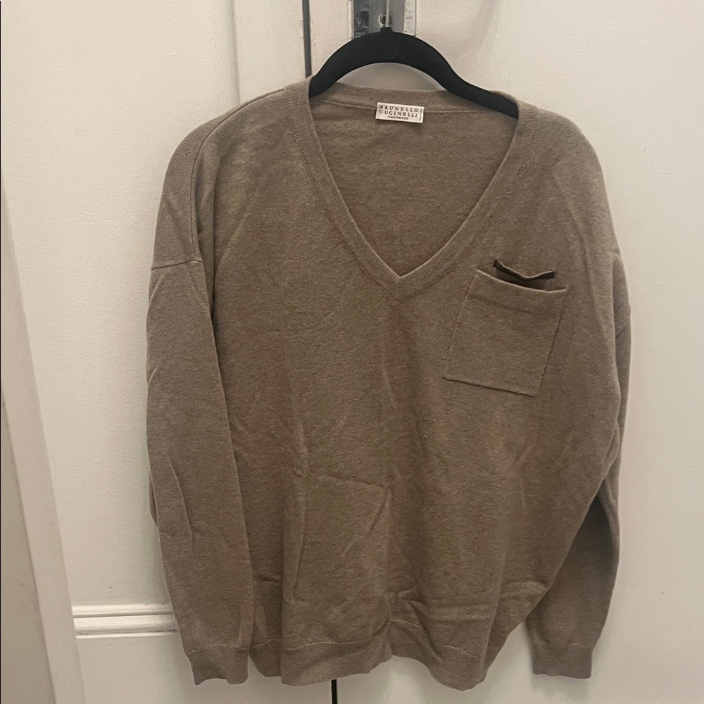 100% CASHMERE LIKE NEW BRUNELLO CUCINELLI SWEATER WITH BEADED POCKET